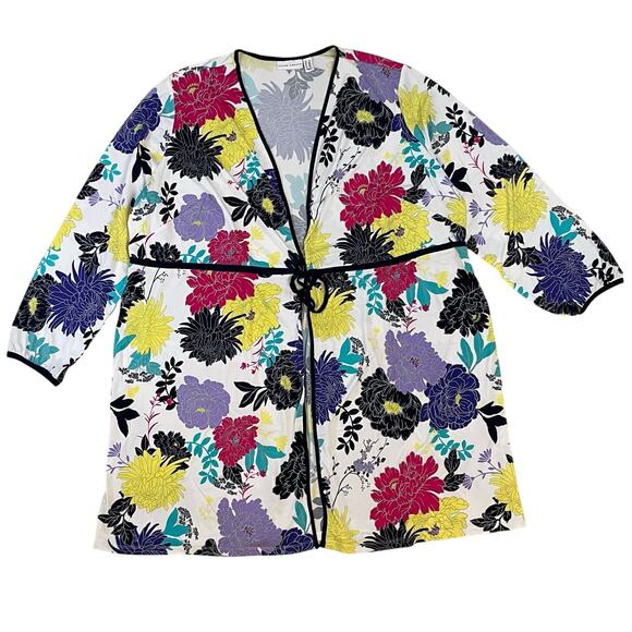 Susan Graver Floral Print Kimono Robe Jacket 2X Plus Size Lightweight Duster - Picture 1 of 11